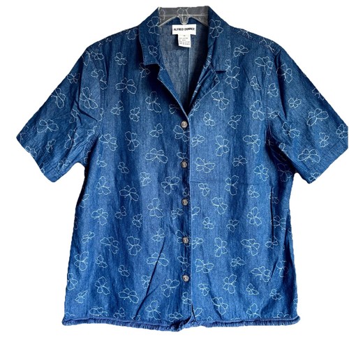 Alfred Dunner Gr. 14 Knopf Kurzarm bestickt Schmetterling Denim Top - Bild 1 von 10