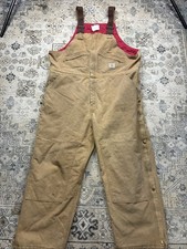 Vintage Carhartt R04 BRN Duck Bib Overalls Quilt Lined Brown USA Made 48x30 Mens