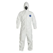 Tyvek 400 Hooded Disposable Coveralls, L, Zipper, Elastic Wrist, Elastic Ankle,