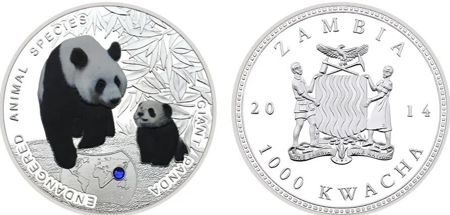 2014年 ザンビア 1000クワチャ パンダ ZAMBIA 1000 KWACHA 2014 UNC GIANT PANDA,1 YEAR TYPE,NON