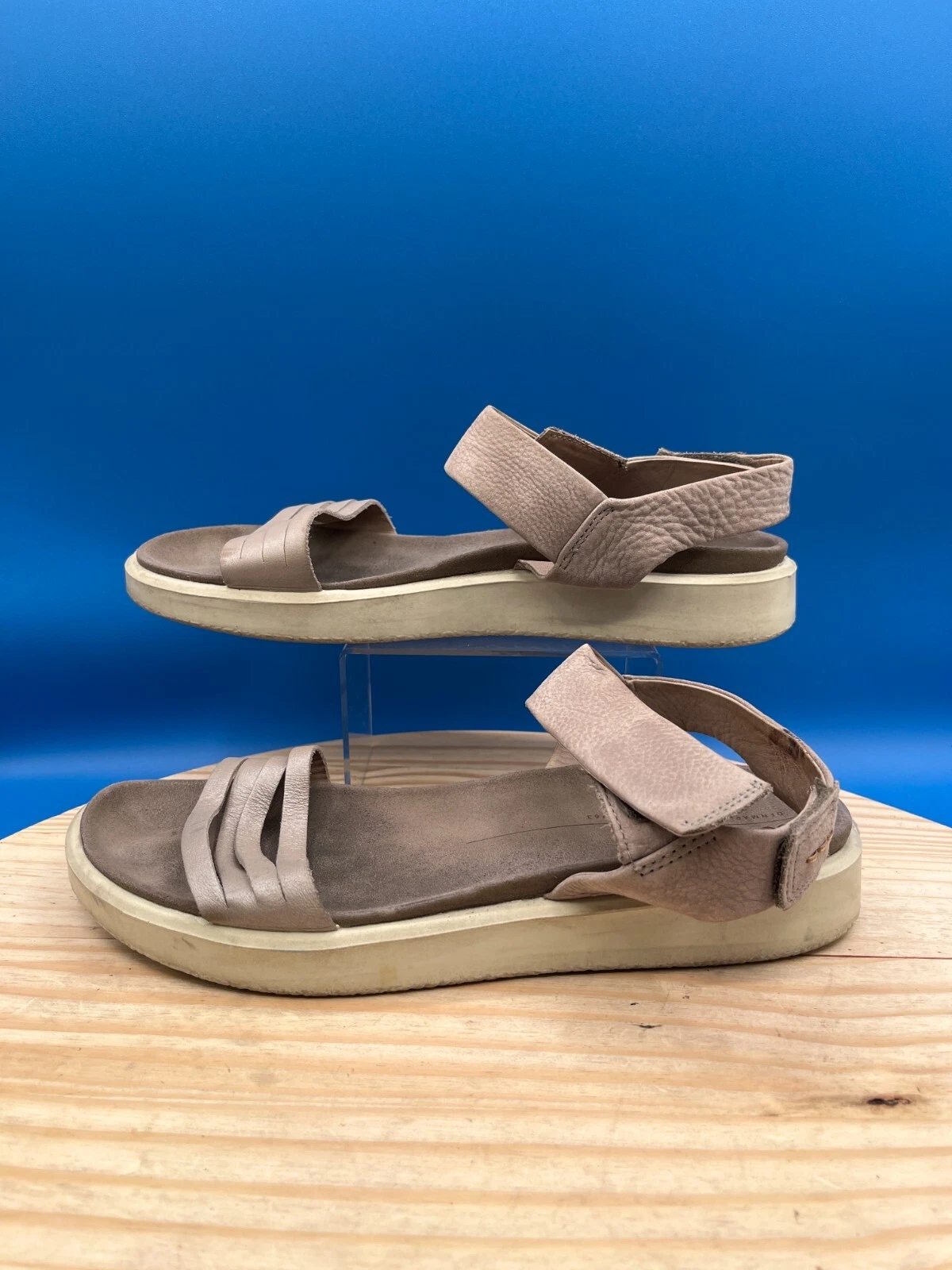 ECCO Sandalo Comfort Flowt Donna Tg 9M Grigio Pelle Regolabile Traspirante