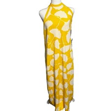 Diane Von Furstenberg Target Halter Tie Neck Ginkgo Yellow Sweaterknit Dress XL