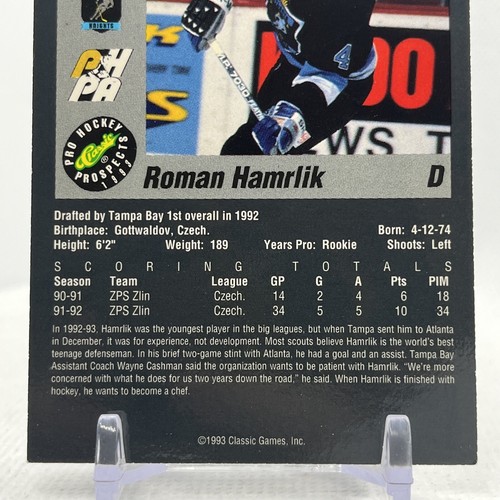 1993 Classic Pro Hockey Prospects Bonus Cards /40000 Roman Hamrlik #BC3 - Picture 6 of 6