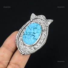 Gift For Her Natural Tibetan Turquoise Statement Ring Size 7.5 925 Silver
