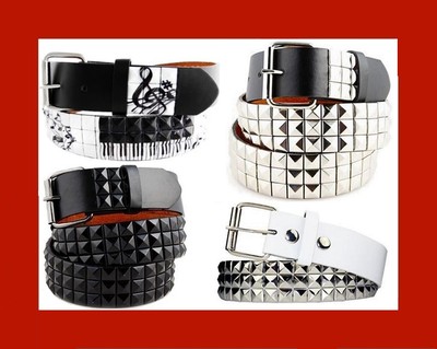 Music Notes & Piano Whites 3-Rows Metal Pyramid Studded Leather