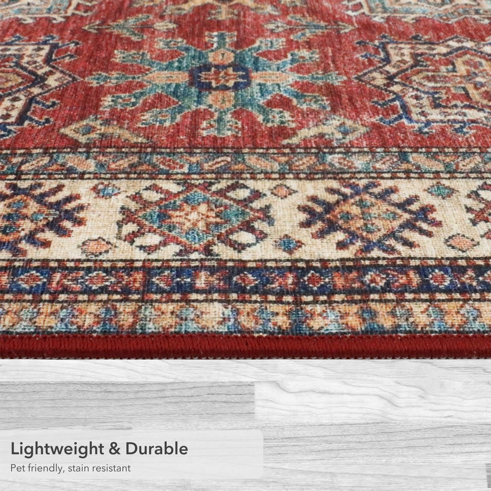 Red Minot Imagine Printed Chenille 5'x7' Non Skid & Machine Washable