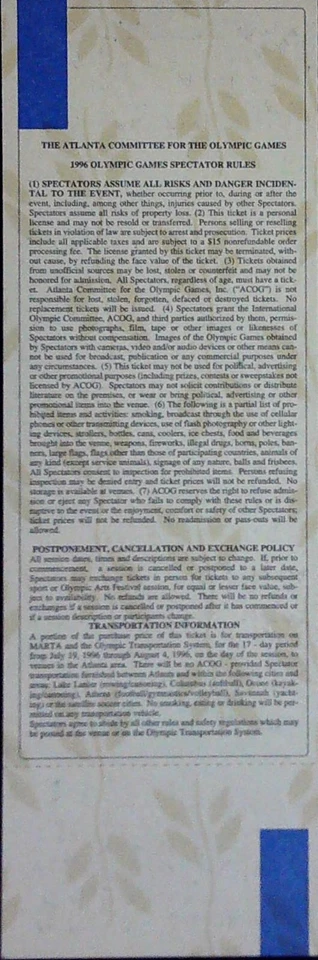 Atlanta Olympic Games Athletics Ticket Stub Mens 800m Discus Finals 7/31/1996 - Image 2 of 2