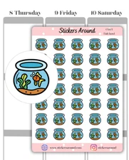 Fish Bowl Icon Planner Sticker, Pet Fish Sticker, Calendar & Journal Sticker
