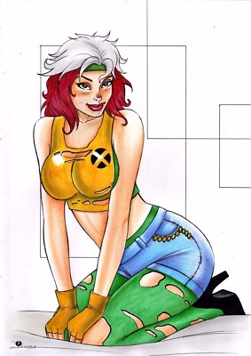 Rogue by Sidney - Original Comic Art Drawing Wolverine X-Men Iceman 11x17