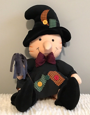 Witch Plush Doll Fall Halloween Cottagecore Patchwork 16'' Sitting Granny Decor