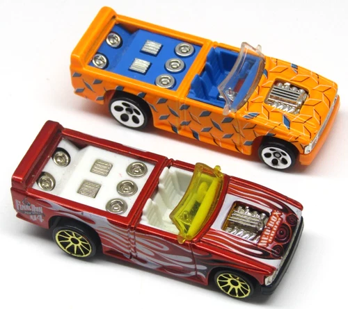 Vintage Hot Wheels Boom Box Mini Trucks Lot of 2 Red w/ Flames and Orange 1990