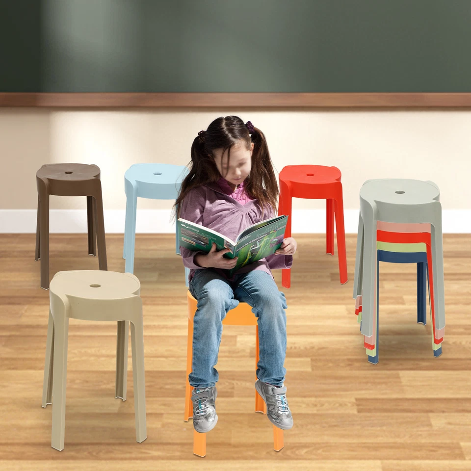 Plastic Stool Counter Kitchen Stools 18'' Set of 4 Backless Stackable Bar Stools - Image 3 of 4