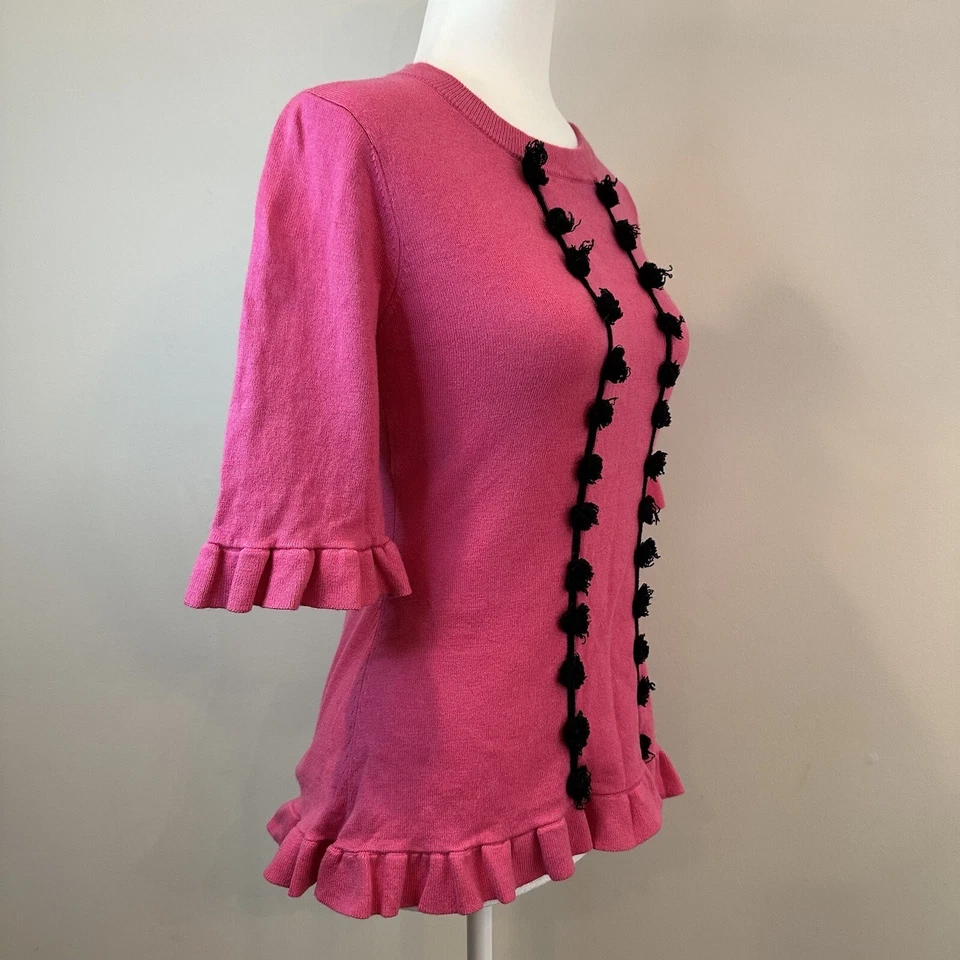 Prabal Gurung Collective Barbie Hot Pink peony pom pom sweater top size 2 XS - Image 2 of 4