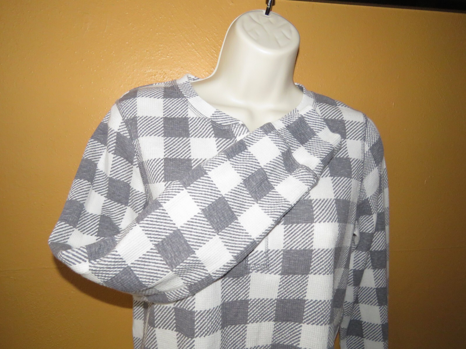 Warm Essentials By CUDDL DUDS Waffle Knit Henley L/S Lounge Top Gray