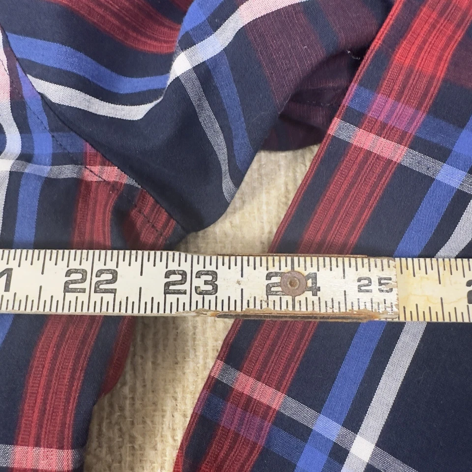 Camisa de manga larga LONDON FOG para hombre azul rojo blanco a cuadros mezcla de algodón talla XL Foto 4 de 4