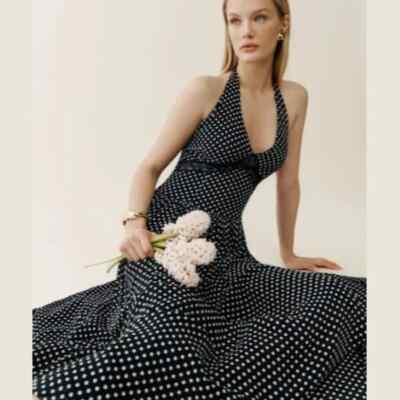 slim fit dress slacks Black And White Printed V-Neck Maxi Dress With Long Sleeve And Slit main image 0