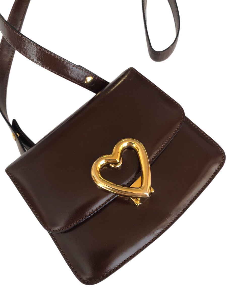 MOSCHINO　モスキーノ　Redwall  ハンドバッグ  イタリア製 MOSCHINO Redwall Vintage Brown Leather Heart Shoulder Crossbody