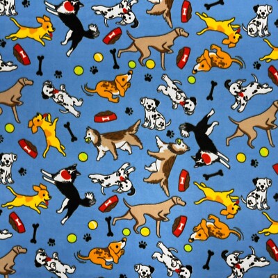 Dogs & Puppies Blue Fleece Fabric - 60'' Wide - Sold by The Yard & Bolt