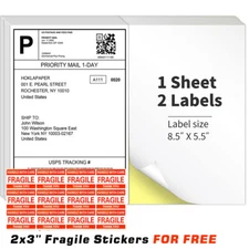550 Sheet Labels Premium Mailing Shipping 8.5x5.5 Half-Sheet Self Adhesive US