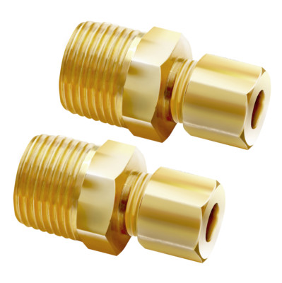 Ice Maker Water Line Brass Tube Fitting, 3/8'' Male x 1/4'' Compression - (2 Pack)