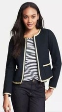 NWT Banana Republic 150 Navy Blue Career Zipped Blazer Jacket Gold Trim 4 Small