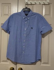 US Polo Assn Men s Short Sleeve Button Up Shirt Blue-Dots Size Med NWT