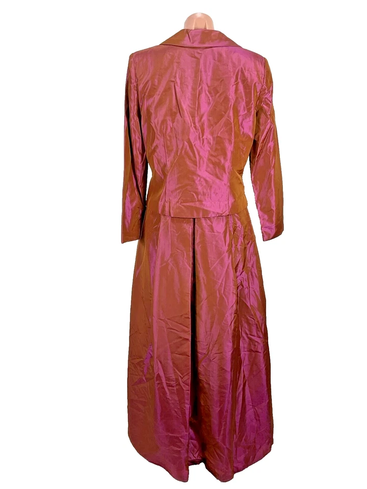 VTG Victoria Beaded Mother of Bride Sequin Iridescent Maroon Taffeta Gown Jacket - Image 2 of 4