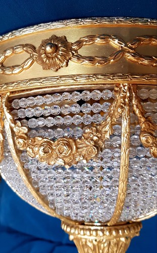 Exquisiter seltener deutscher Limburg 24 kt Gold & Kristall bündig Deckenleuchte Kronleuchter - Bild 4 von 8