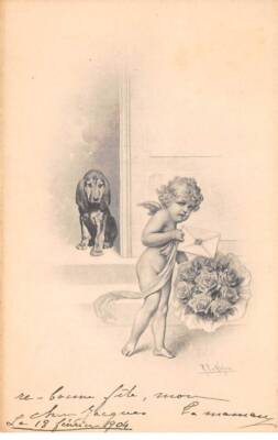 Illustrator - Nr. 86367 - M.M. Wien Nr. 160 - Wichera - Dackel schaut auf ein a
