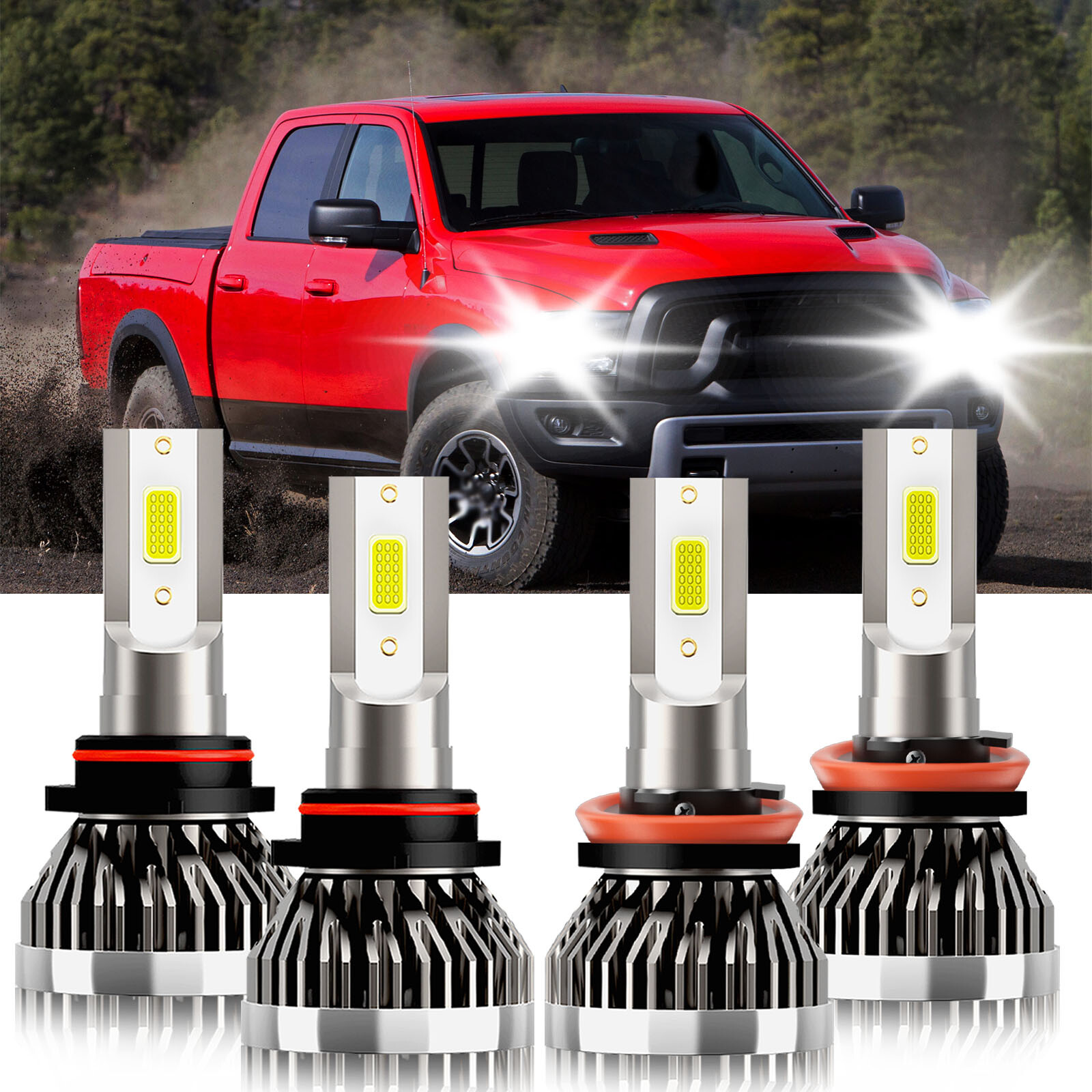 For Ram 1500 2011-2023 4x 9005 H11 LED Headlight Bulbs High Low Beam Combo Kit