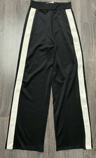 Zara Women Side Button Snap Track Pants Sz XS Black White Wide Leg High Waist