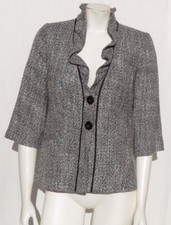 CLASSIQUES ENTIER Nordstrom Black White Tweed Ruffle Sleeves Jacket Top size 6