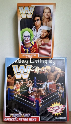 WWE WRESTLEMANIA RETRO RING TUGBOAT GREG VALENTINE DOINK LEX LUGER FIGURES SET