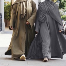 Dubai Long Abaya Open Cardigan Maxi Dress Set Ramadan Muslim Women Kaftan Robe