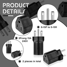 3x 120V to 240V 6-15P to 5-15R US Plug Adapter 3 Prong Electrical Converter Plug