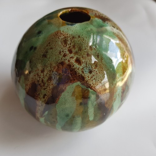 Art Studio Pottery Globe Vase Pot drip glazed ceramic 11cm handcrafted signed - Picture 15 of 19