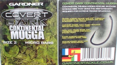 Gardner Dark Covert Continental Mugga Hooks Gr. 2, 4, 6, 8, Boilie-Haken, Hook