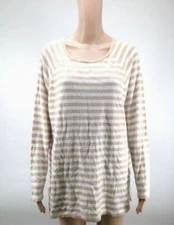 $250 Michael Kors Women Beige White Striped Pullover Scoop-Neck Sweater Size Xl