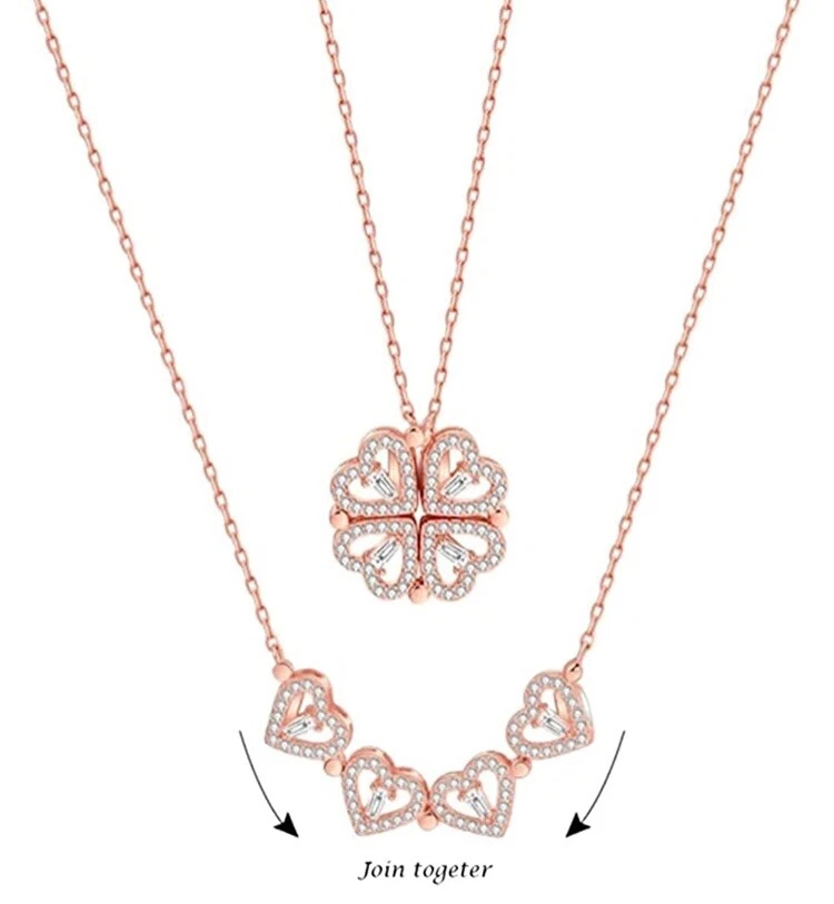Multi wearing Necklace Four Leaf Clover Heart Pendant Jewelry