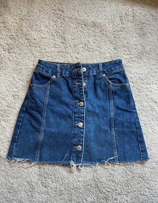 Topshop Petite Moto Mid-High Waisted Button Down Dark Denim