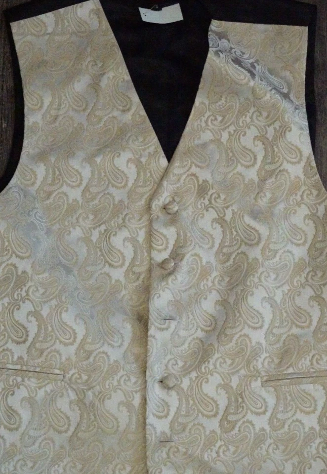 Brand Q Vest Mens  Small Ivory w/ Black Paisley Dress Tux Tuxedo Suit Formal - Image 2 of 4