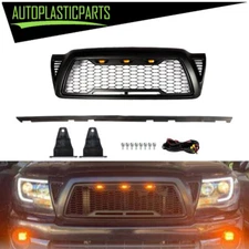 Front Bumper Grill Grille Black Mesh Style W/3 LED Lights For Tacoma 2005-2011