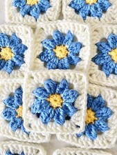 New 10 Handmade Crochet Granny Squares In Forget-me-not Colours