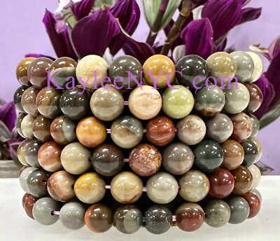 Wholesale 6 Pcs Natural Polychrome Jasper 8mm 7.5  Crystal Stretch Bracelet