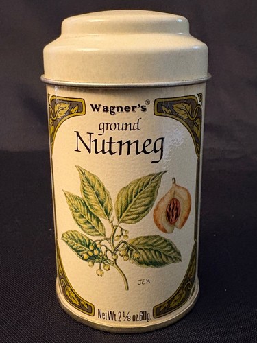 John Wagner & Sons Ground Nutmeg Metal Spice Tin Wagner’s 3.5” Tall 2” Diameter