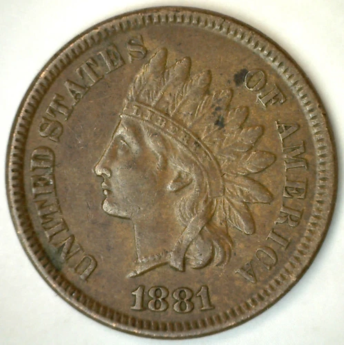 1881 Indian Head Cent 1c US Penny Coin Circulated Extra Fine