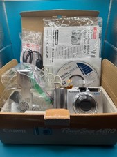 Vintage Canon PowerShot A610 5.0MP Digital Camera Silver w/Box FOR PARTS *READ*