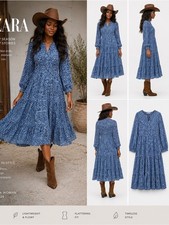 ZARA Blue Animal-Print Tiered Midi Dress