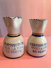 Vintage Telavera Pottery Lot Of 2 Pitchers Vases Life Is Short Spain Hand Paint