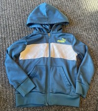 PUMA Logo Full Zip Hoodie Youth Boys Size S Casual Outerwear Teal Color